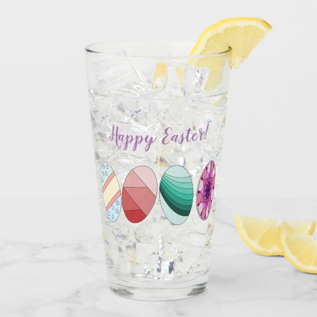 Colourful Easter Eggs "Happy Easter" Glass (Back Ice)