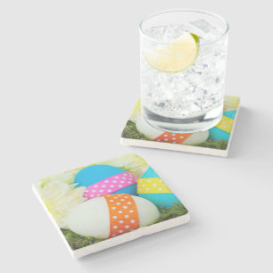 Colourful Easter Eggs, Happy Easter, Holiday Stone Coaster