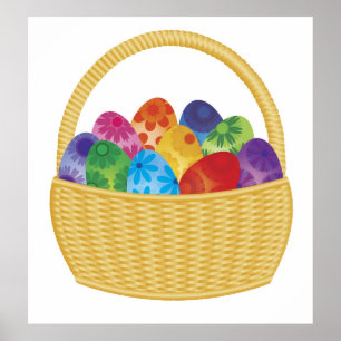 Colourful Easter Eggs in Basket Poster