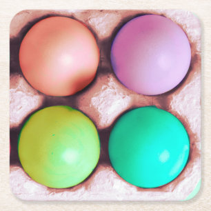 Colourful Easter Eggs in Carton  Square Paper Coaster