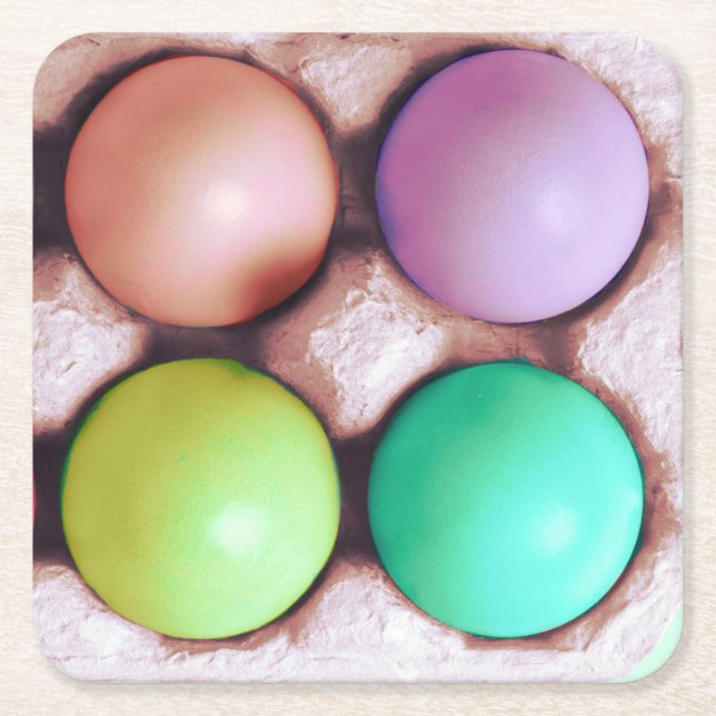 Colourful Easter Eggs in Carton  Square Paper Coaster (Front)