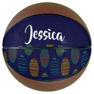 Colourful easter eggs on blue basketball