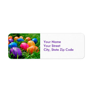 Colourful Easter Eggs on Grass Photo Address Label