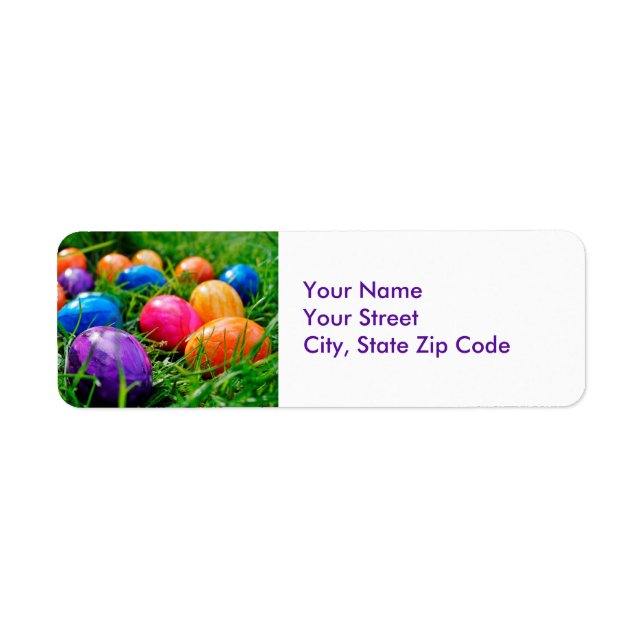 Colourful Easter Eggs on Grass Photo Address Label (Front)