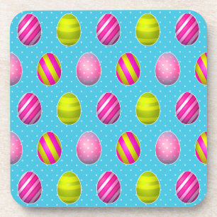 Colourful Easter Eggs On Polka Dot Background Coaster