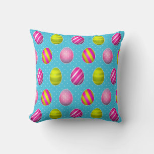 Colourful Easter Eggs On Polka Dot Background Cushion