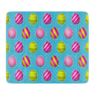 Colourful Easter Eggs On Polka Dot Background Cutting Board