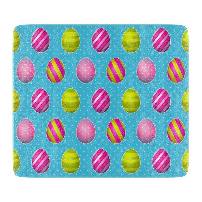 Colourful Easter Eggs On Polka Dot Background Cutting Board (Front)