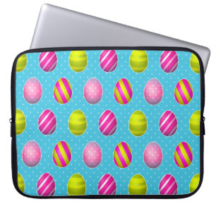 Colourful Easter Eggs On Polka Dot Background Laptop Sleeve
