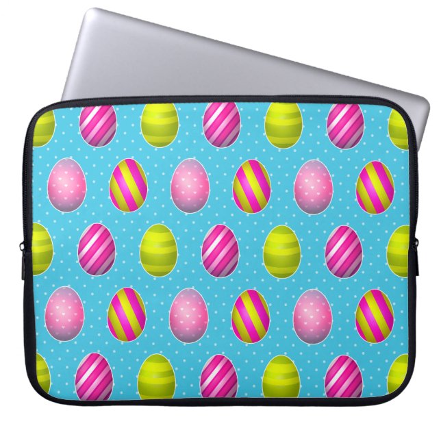 Colourful Easter Eggs On Polka Dot Background Laptop Sleeve (Front)
