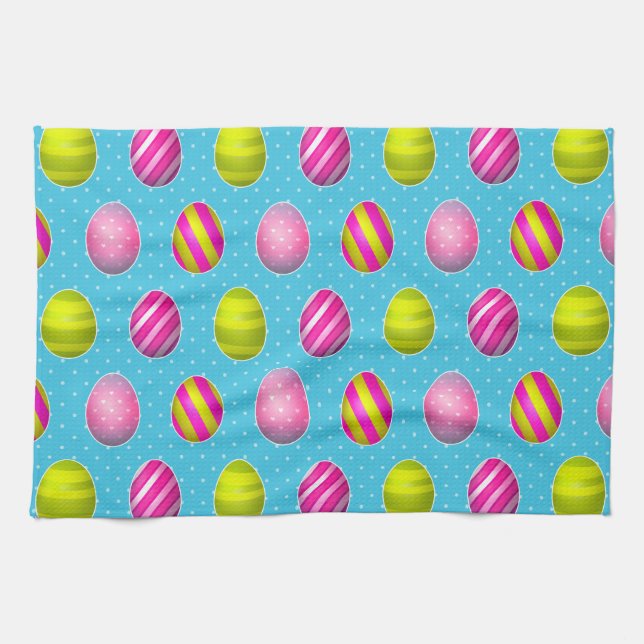 Colourful Easter Eggs On Polka Dot Background Tea Towel (Horizontal)