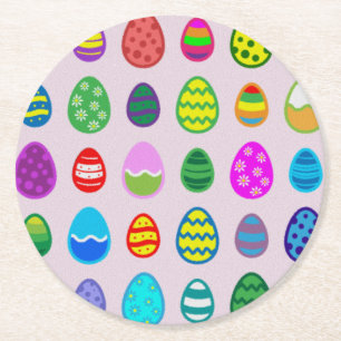 Colourful Easter Eggs Pattern Round Paper Coaster