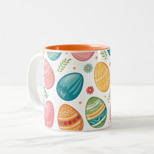 Colourful Easter Eggs Pattern Two-Tone Coffee Mug