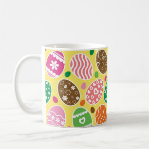 Colourful Easter Eggs Pattern Yellow Background Coffee Mug