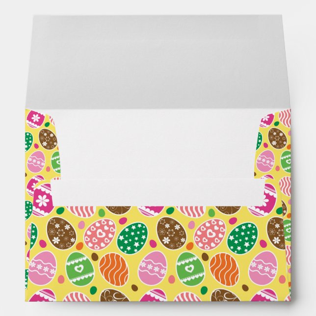 Colourful Easter Eggs Pattern Yellow Background Envelope (Back (Bottom))