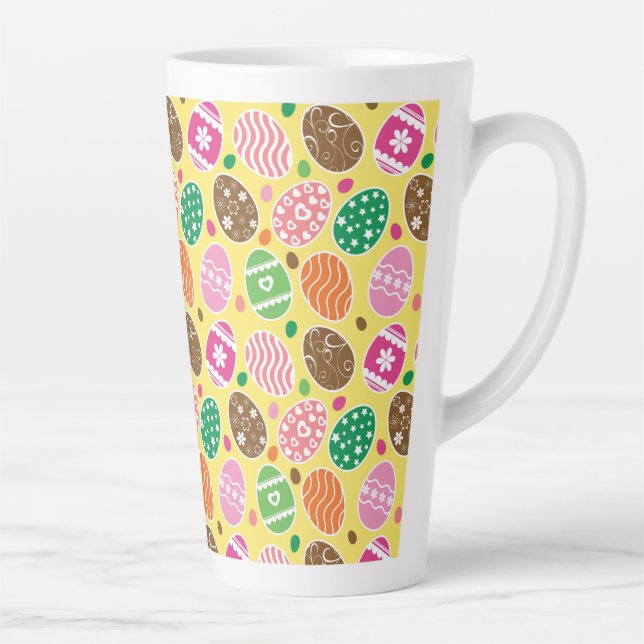Colourful Easter Eggs Pattern Yellow Background Latte Mug (Right)