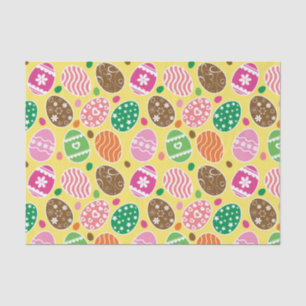 Colourful Easter Eggs Pattern Yellow Background Tissue Paper