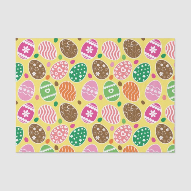 Colourful Easter Eggs Pattern Yellow Background Tissue Paper (Front)