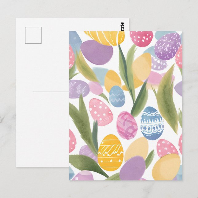 Colourful Easter Eggs | Pretty Watercolor Painted Postcard (Front/Back)