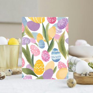 Colourful Easter Eggs | Pretty Watercolor Painted Postcard