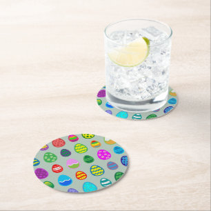 Colourful Easter Eggs Round Paper Coaster