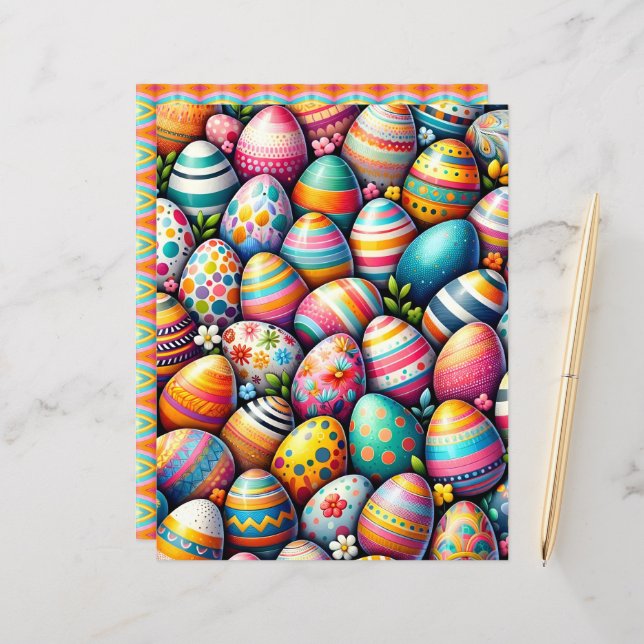 Colourful Easter Eggs Scrapbook Paper (Front/Back In Situ)