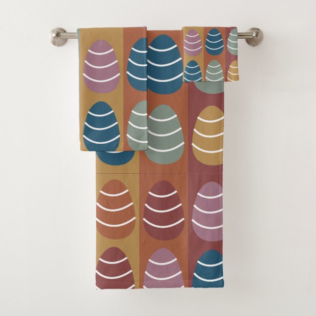Colourful Easter Eggs Stripes Pattern Happy Easter Bath Towel Set (Insitu)