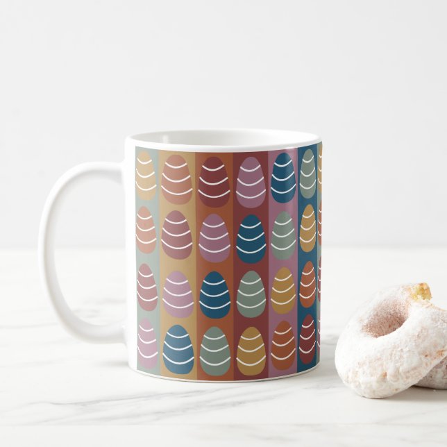 Colourful Easter Eggs Stripes Pattern Happy Easter Coffee Mug (With Donut)