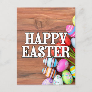 Colourful Easter Eggs & Tulip Flowers Postcard