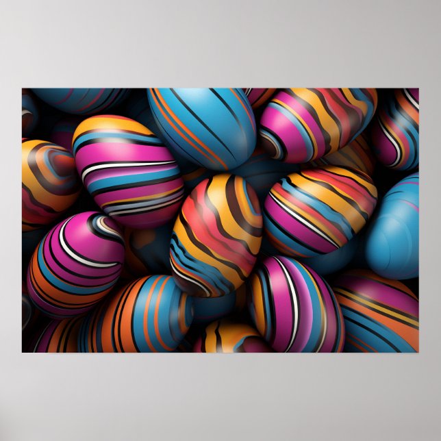 Colourful Easter eggs with swirly stripes Poster (Front)