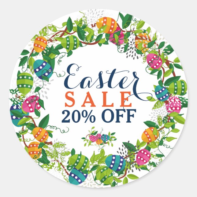 Colourful Easter Eggs Wreath Classic Round Sticker (Front)