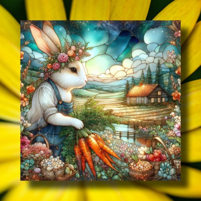 Colourful Easter Rabbit Country Garden Holiday Card (Creator Uploaded)