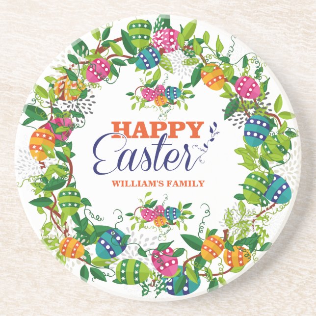 Colourful Easter Wreath With Eggs & Spring Flowers Coaster (Front)