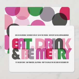 Colourful Eat Drink & Be Merry Holiday Party Invit Invitation