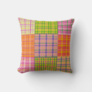Colourful Eclectic Gingham Patchwork Pattern Cushion