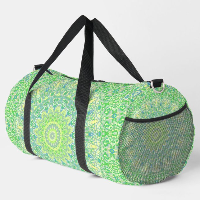 Colourful Eclectic Groovy Hippie Boho Funky Mandal Duffle Bag (Right Corner)