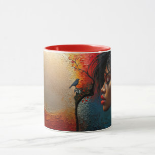 🌕🎨👤 Colourful Eclipse, Abstract Art with a Silh Mug