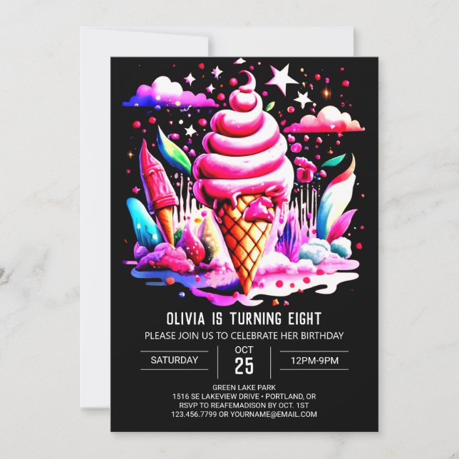 Colourful Editable Ice Cream Girl Birthday Invitation (Front)