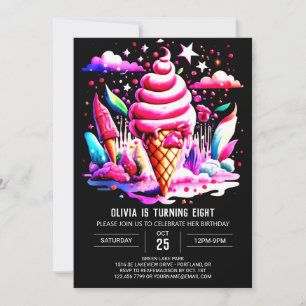 Colourful Editable Ice Cream Girl Birthday Invitation