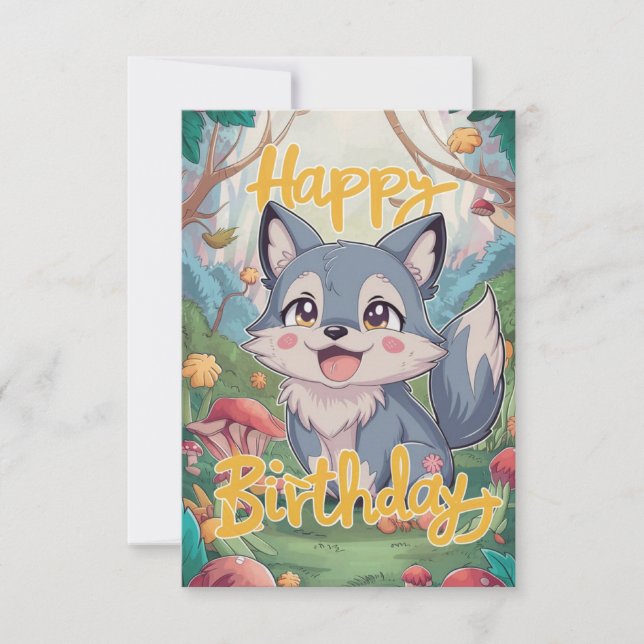 Colourful Editable Wolf Digital Birthday  Card (Front)
