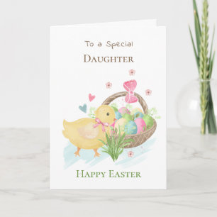 Colourful Eggs and Chick Daughter Easter Card