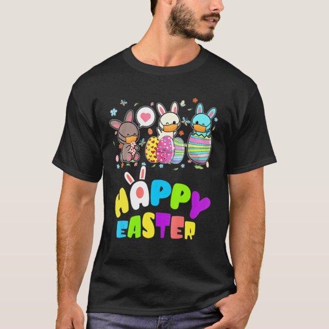 Colourful Eggs Bunnies In Face Mask Eggs Hunting T-Shirt (Front)