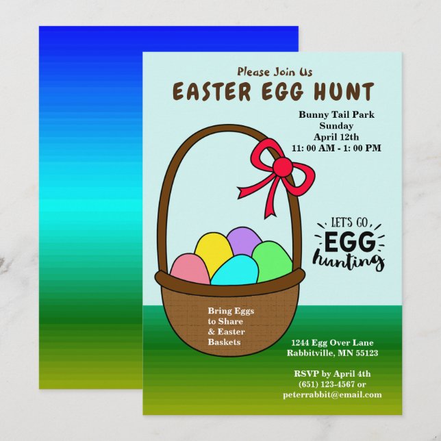 Colourful Eggs in a Basket Easter Egg Hunt Invitation (Front/Back)