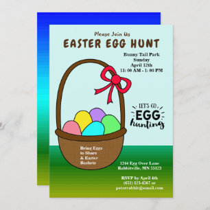 Colourful Eggs in a Basket Easter Egg Hunt Invitation