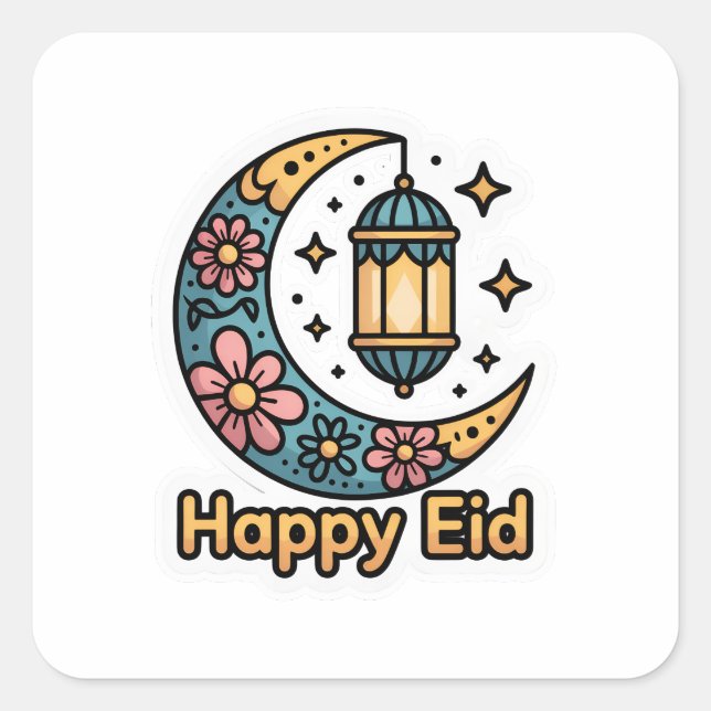 Colourful Eid Mubarak Crescent Moon Sticker (Front)