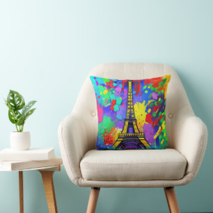 Colourful Eiffel painting Cushion
