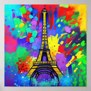 Colourful Eiffel painting Poster