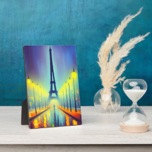 Colourful Eiffel Tower at Night Plaque