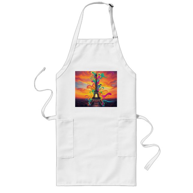 Colourful Eiffel Tower Swirls Long Apron (Front)