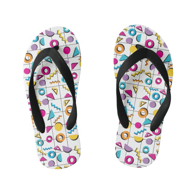 Colourful Eighties 80's Geometric Pattern Kid's Flip Flops (Footbed)